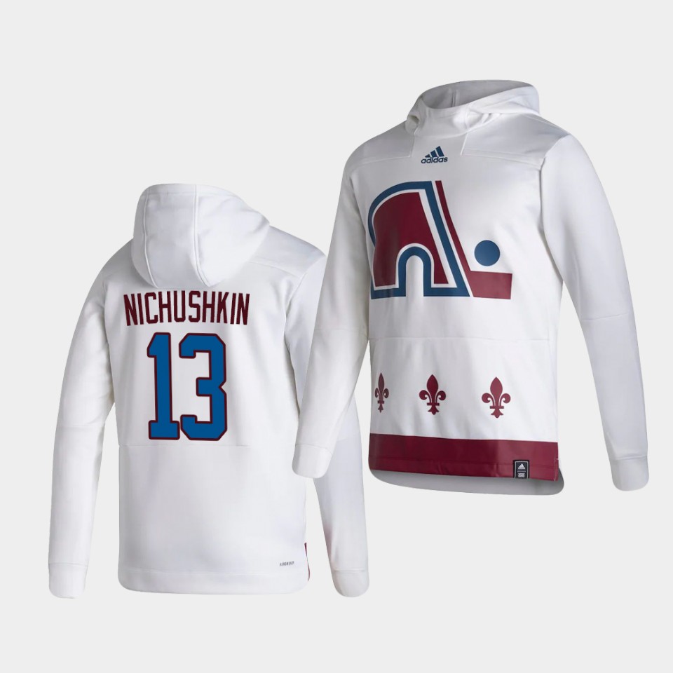 Men Colorado Avalanche #13 Nichushkin White NHL 2021 Adidas Pullover Hoodie Jersey->colorado avalanche->NHL Jersey